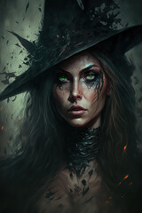 witch, dark fantasy, horror, art illustration