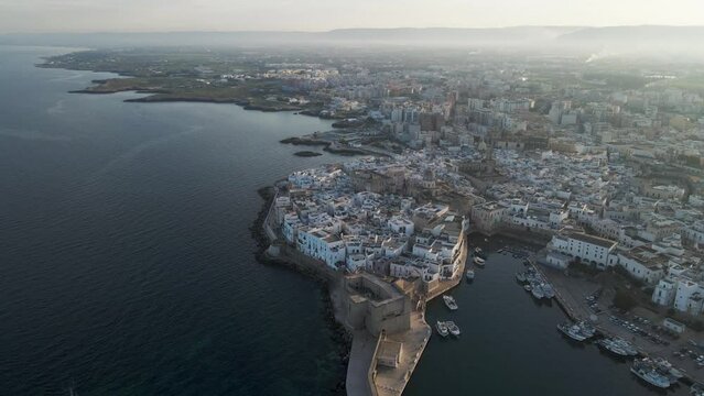 Aerial view of Monopoli old town, Bari, Puglia, Italy.
