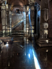 Theodosius cistern. Ancient underground reservoir in beautiful lighting. Istanbul, Turkey.