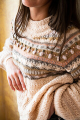Handmade knitted winter sweater ,woman in knitted clothes