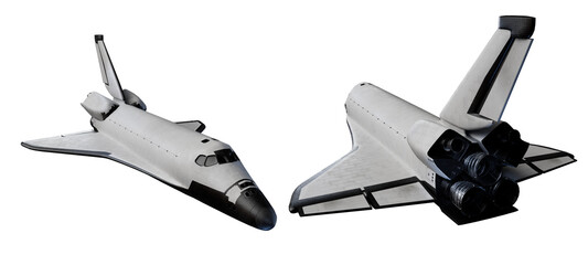 Nave espacial con cohetes, aislado sobre blanco, render 3d © Kelvin Reynoso