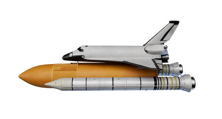 Nave espacial con cohetes, aislado sobre blanco, render 3d © Kelvin Reynoso