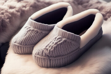 Naklejka premium a pair of cozy slippers, with a thick, plush interior and a knit exterior that feels warm and inviting against the skin - Generated AI