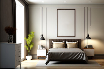 bedroom studio interior mock up in a modern classic design,. Generative AI