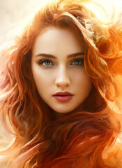 Fototapeta premium Portrait painting of a beautiful woman. Abstract Illustration of a beautiful girl. Beautiful woman painting. Generative AI