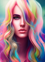 Portrait painting of a beautiful woman. Abstract Illustration of a beautiful girl. Beautiful woman painting. Generative AI