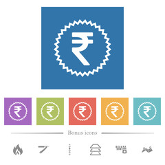 Indian Rupee sticker alternate flat white icons in square backgrounds