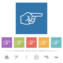 Right pointing hand outline flat white icons in square backgrounds