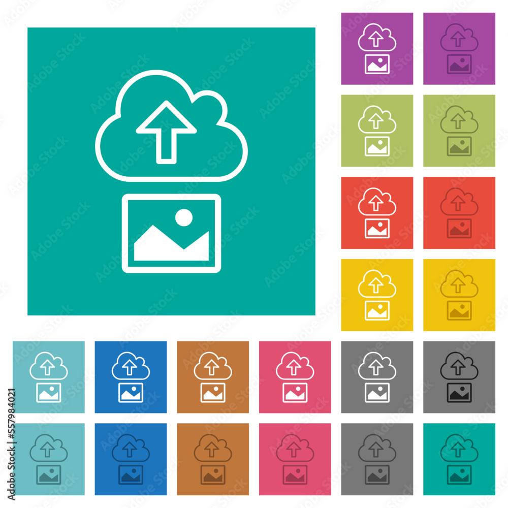 Aufkleber upload image to cloud outline square flat multi colored icons