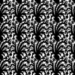 tile with abstract plant of black color on a white background, seamless pattern