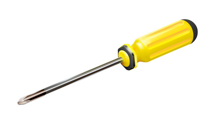 Yellow professional realistic screwdriver with a plastic handle. isometric 3d construction tool isolated. Cruciform for repair and construction.png - obrazy, fototapety, plakaty