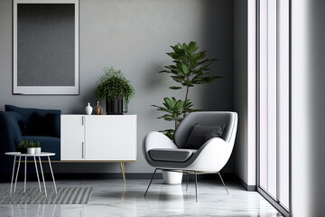 interior of a contemporary living room furnished. Generative AI