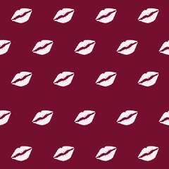 Seamless kissing lips pattern in white and maroon