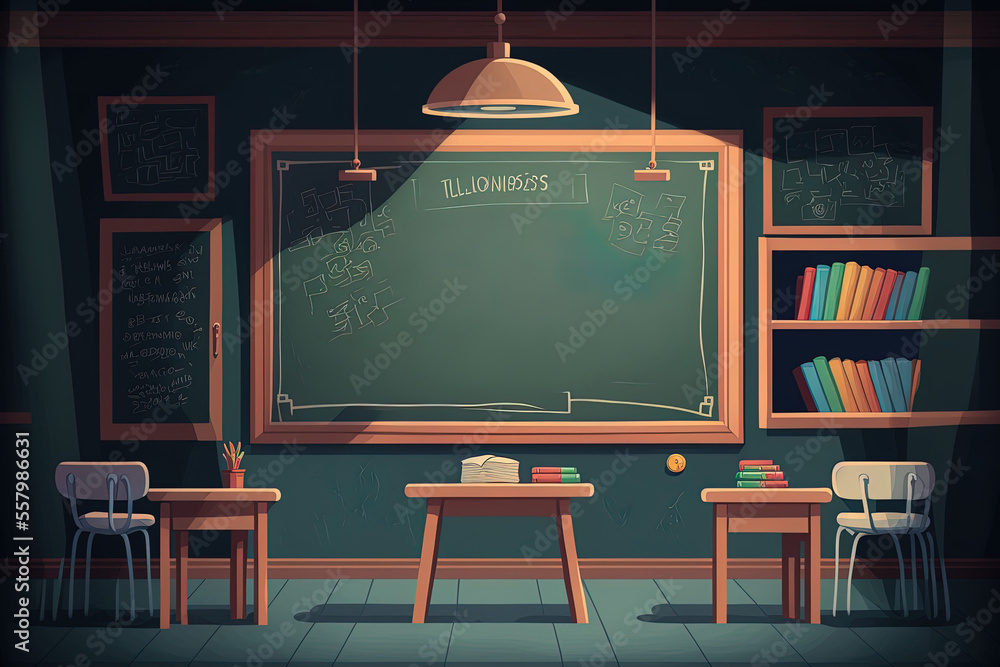 Poster chalkboard in a school cartoon. illustration of a classroom in a college or university for education