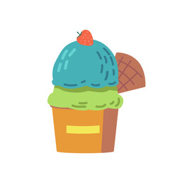 Ice Cream In Cup With Sprinkles Isolated On White Background. Tasty Summer Dessert, Sweet Dairy Product Design Element