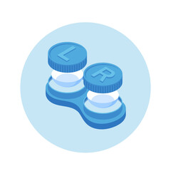 Contact Lenses In Container With Solution Isolated On White Background. Eyesight Correction, Ophthalmology