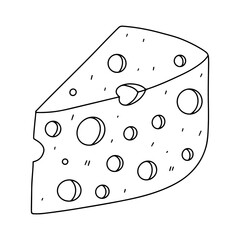 Cheese in hand drawn doodle style. Vector illustration. Farm market product. Coloring book page for kids.