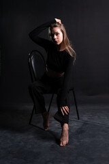 chair girl woman studio beauty young pretty female person attractive black model beautiful