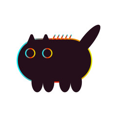 Black psychedelic cat with rainbow stroke vintage fifties vector.