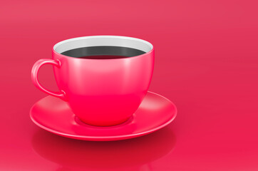 Cup of tea in trending viva magenta colors, 3D rendering