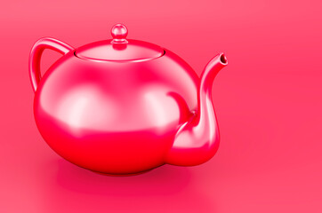Teapot in trending viva magenta colors, 3D rendering