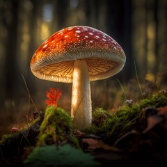 AI generated image of  Amanita muscaria mushroom in the forest.