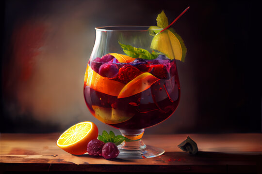 Sangria, spanich summer wine in big glass