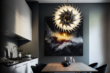 Modern looking chandelier pendant lamp that creates a picture perfect mood in the space. Generative AI