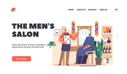Barbershop Services, Men Salon Landing Page Template. Barber Offer to Client Beards Styles Showing Samples in Palette