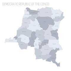 Democratic Republic of the Congo political map of administrative divisions - provinces. Grey vector map with labels.