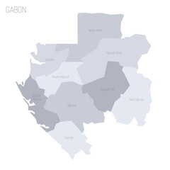 Gabon political map of administrative divisions - provinces. Grey vector map with labels.