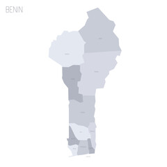 Benin political map of administrative divisions - departments. Grey vector map with labels.