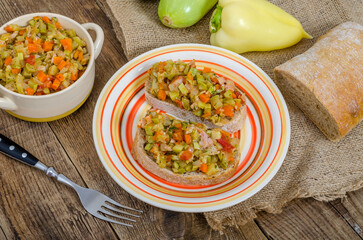 Sandwiches with vegetable stew on the slices of bread