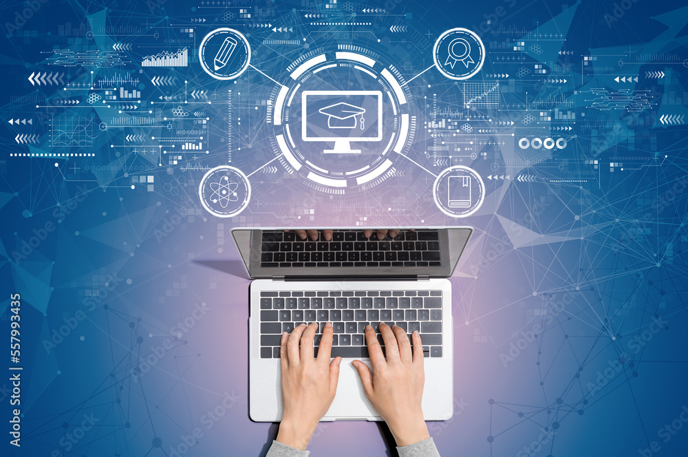 Aufkleber e-learning concept with person using a laptop computer