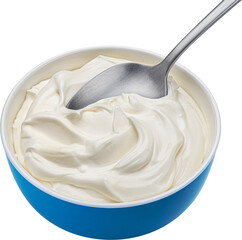 Bowl of sour cream with spoon isolated