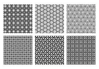 Collection of Abstract black and white patterns with ornaments.Vector illustration
