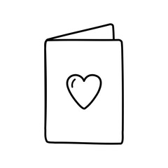 Cute doodle love card, envelope with heart. Hand drawn vector illustration