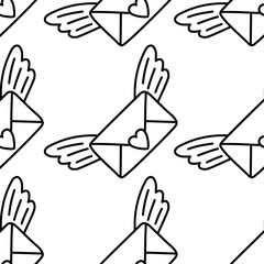 Cute doodle love letter, envelope with heart pattern. Hand drawn vector illustration