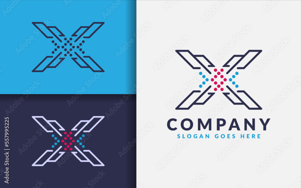 Poster An initial letter X with minimalist lines and a dot, with a high tech logo concept, perfect for use in technology or modern branding projects.