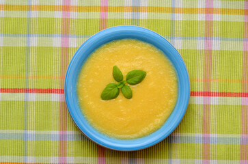 appetizing hominy from corn in a bowl, view from above