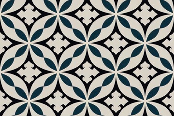 A floral damask pattern is repeated in a seamless manner over patterned azulejo floor tiles. Generative AI