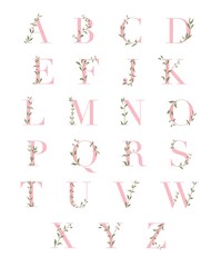 watercolour floral Alphabet for monogram, postcard design. Floral illustrations hand painting.diary clip art
