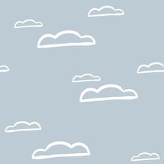 Abstract clouds in the sky. Seamless vector pattern with hand drawn art
