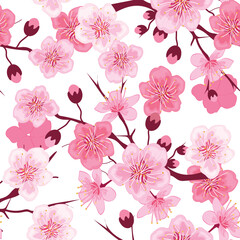 Vector seamless pattern with cherry blossom flower illustration