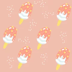 Foto op Plexiglas Cute ice cream. Seamless vector pattern with digital hand drawn illustrations with summer sweets theme,  © Hanna Symonovych