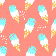 Ice cream cones. Seamless vector pattern with digital hand drawn illustrations
