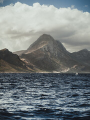 View of the Platiskinos Mountain Range near Balos Lagoon, Greece, seen from the ferry.