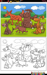 cartoon dogs animal characters group coloring page