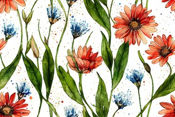 watercolor wildflower seamless pattern Generative AI
