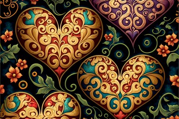 Fototapeta na wymiar Colorful carved hearts pattern background